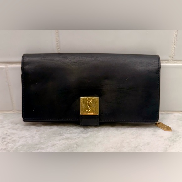 YVES SAINT LAURENT Vintage Black Leather Long Bifold Wallet/Clutch - Picture 2 of 16